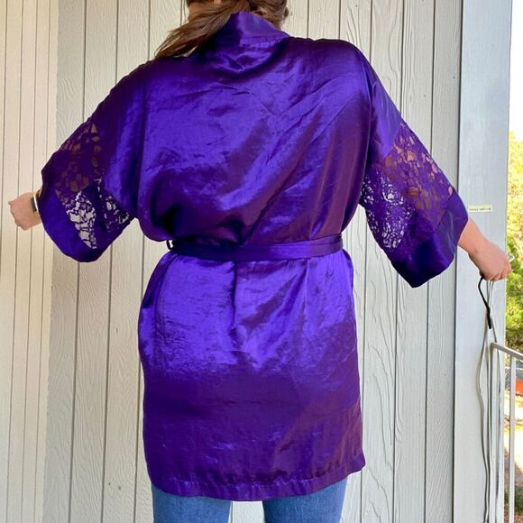 Vintage 1980s Victoria’s Secret Purple Lace & Satin Kimono Robe OS - Glam Linger - Picture 6 of 6